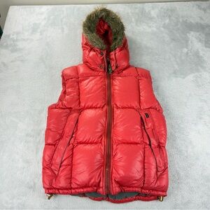 Paul Smith Jeans Women's Size Large Red Goose Down Puffer Vest Faux Fur w/Flaws